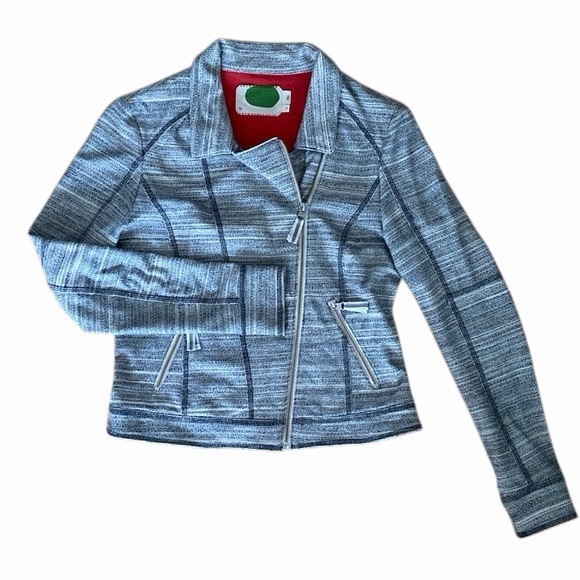 Anthropologie Gray Knit Moto Jacket Asymmetrical Zip Cotton Size Medium - Picture 6 of 7